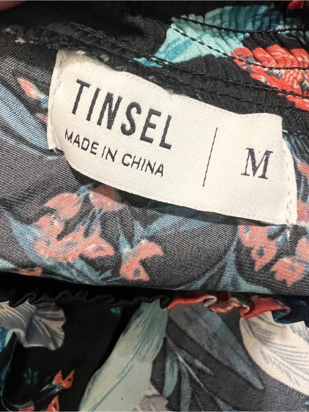 Tinsel Black Floral Blouse with Teal and Coral Accents - Picture 6 of 9